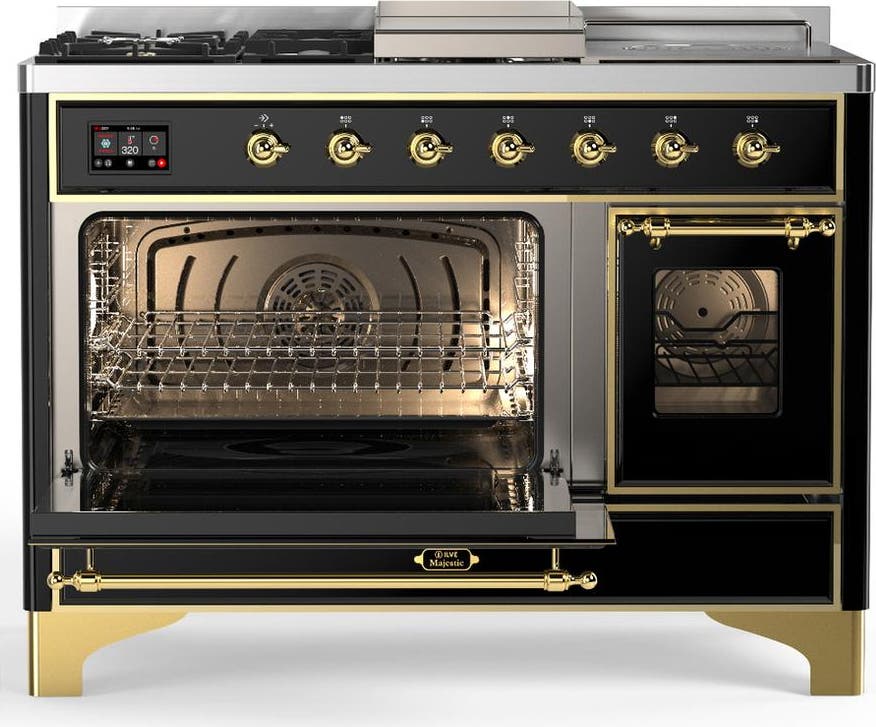 Ilve UM48FSNR3BKGLP Glossy Black With Brass Trim, Liquid Propane