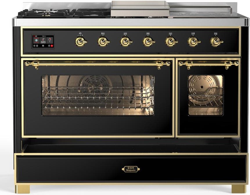 Ilve UM48FSNR3BKGLP Glossy Black With Brass Trim, Liquid Propane