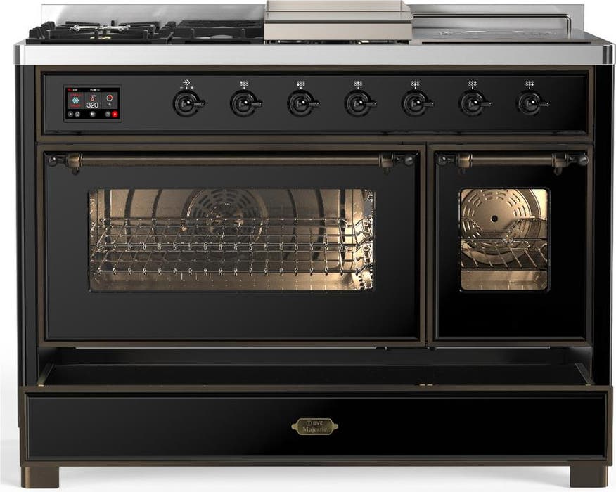 Ilve UM48FSNR3BKBLP Glossy Black With Burnished Trim, Liquid Propane