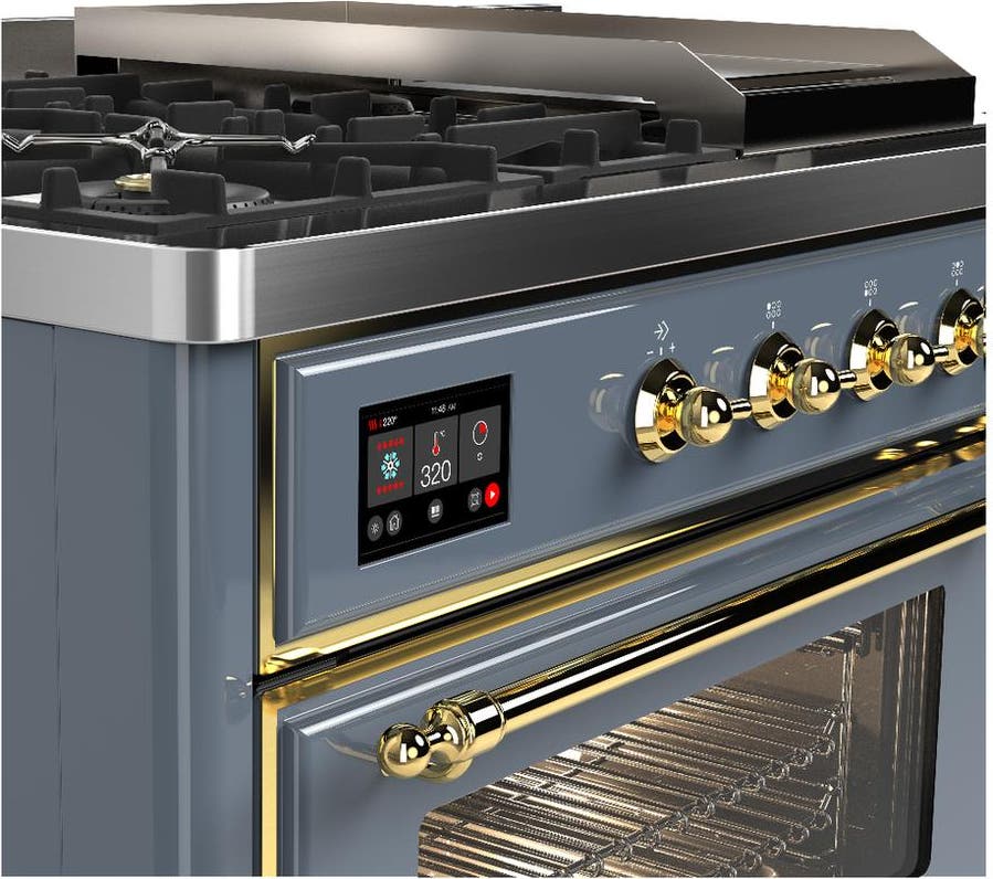 Ilve UM48FSNR3BGGLP Blue Grey With Brass Trim, Liquid Propane