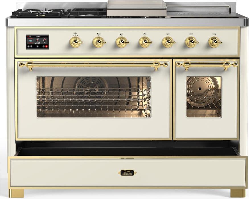 Ilve UM48FSNR3AWGLP Antique White With Brass Trim, Liquid Propane