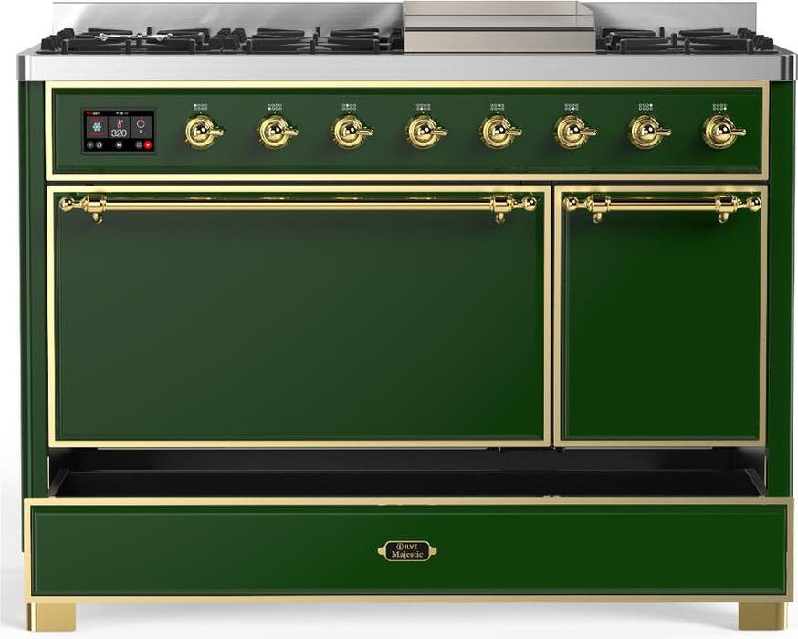 Ilve UM48FQNR3EGGLP Emerald Green With Brass Trim, Liquid Propane