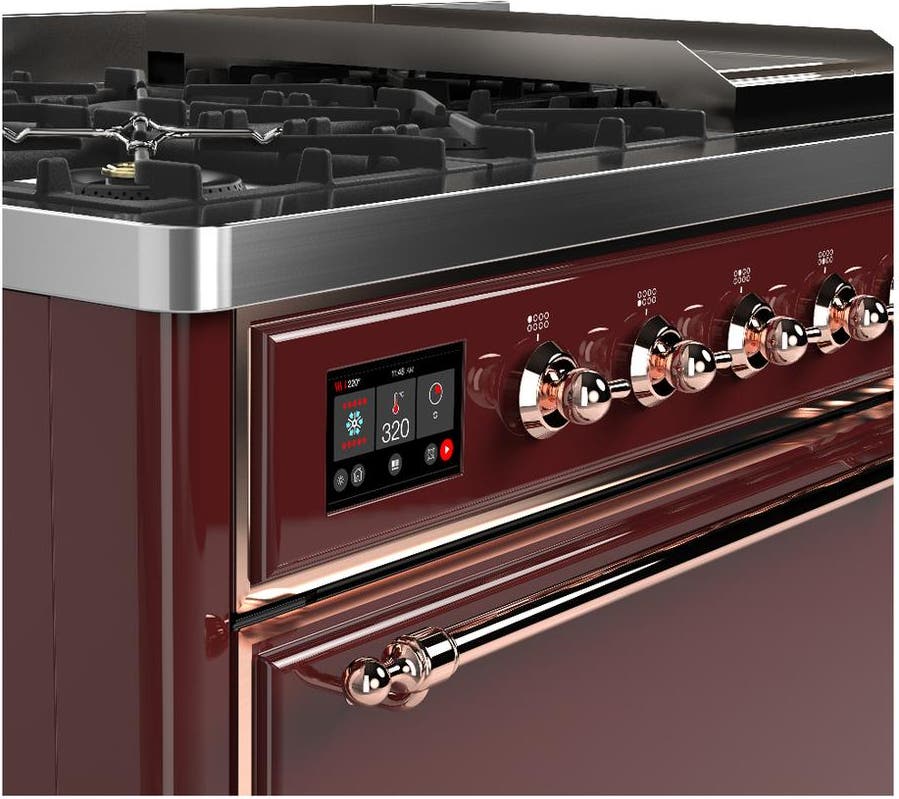 Ilve UM48FQNR3BUPLP Burgundy With Copper Trim, Liquid Propane