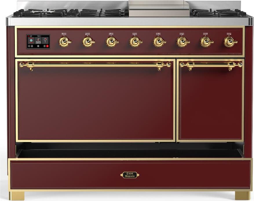 Ilve UM48FQNR3BUG Burgundy With Brass Trim, Natural Gas