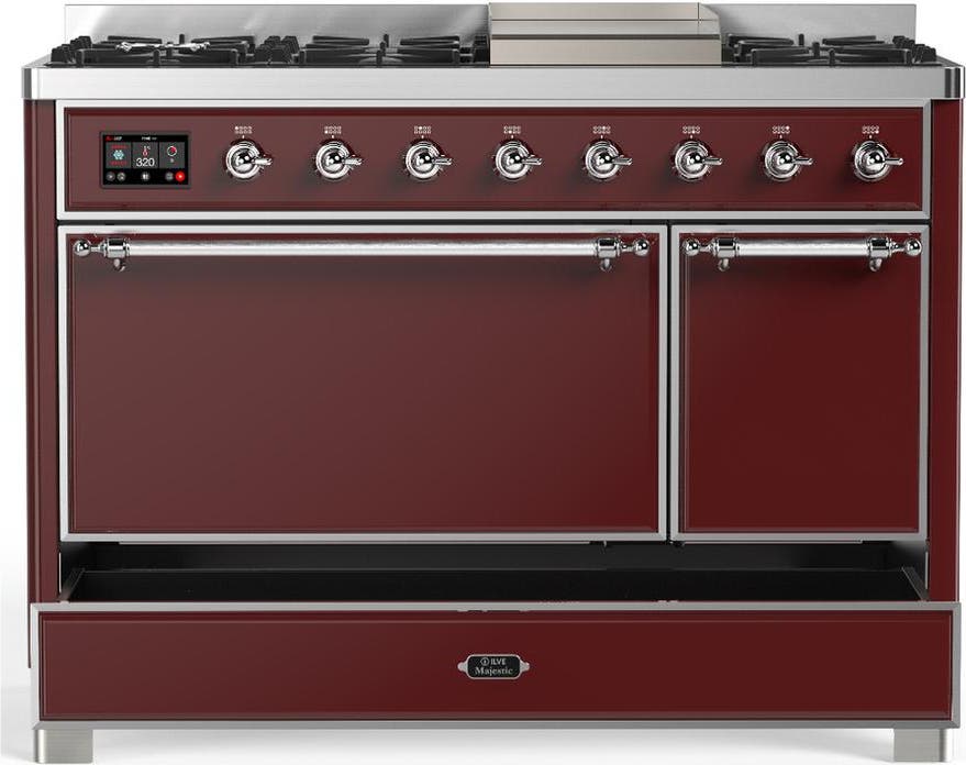 Ilve UM48FQNR3BUCLP Burgundy With Chrome Trim, Liquid Propane