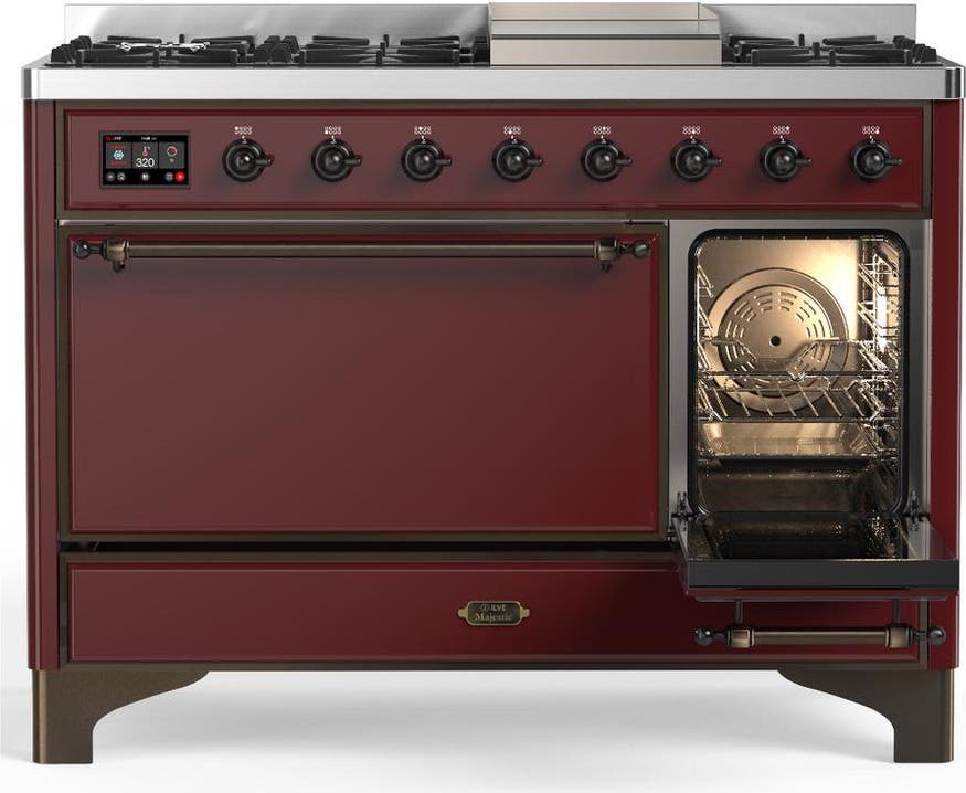 Ilve UM48FQNR3BUBLP Burgundy With Burnished Trim, Liquid Propane