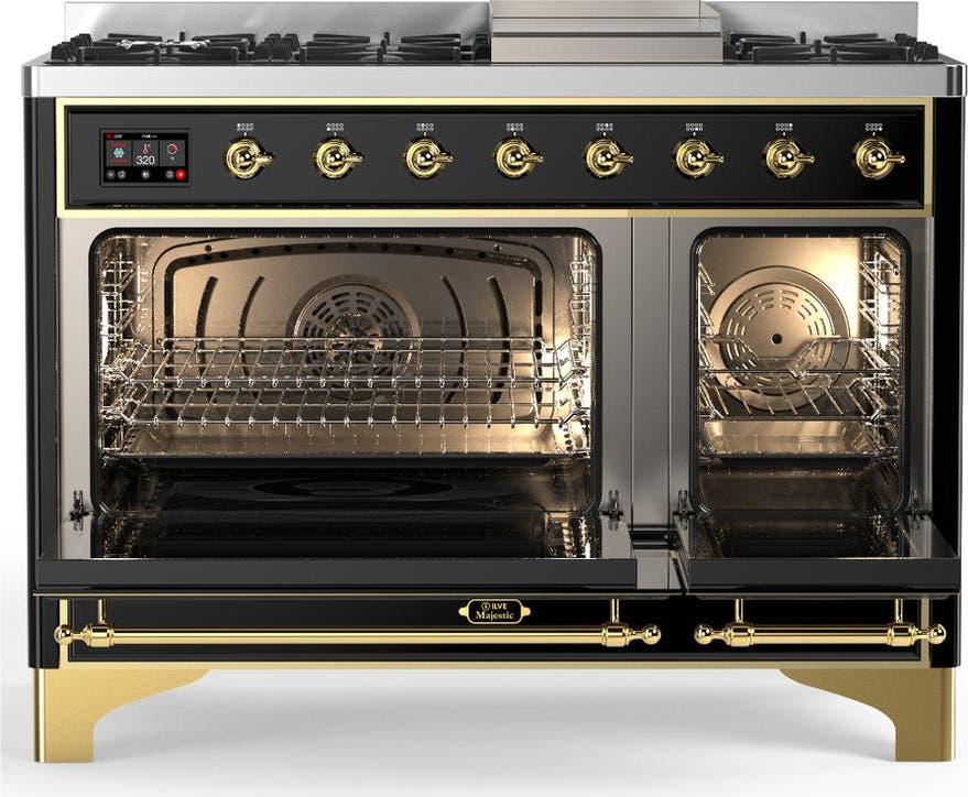 Ilve UM48FQNR3BKGLP Glossy Black With Brass Trim, Liquid Propane