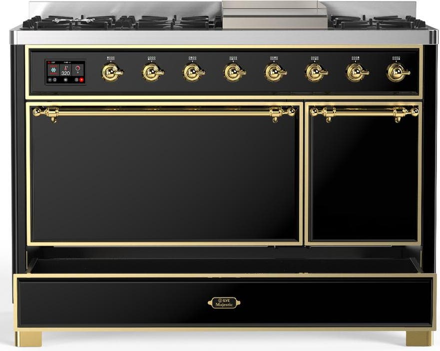 Ilve UM48FQNR3BKGLP Glossy Black With Brass Trim, Liquid Propane