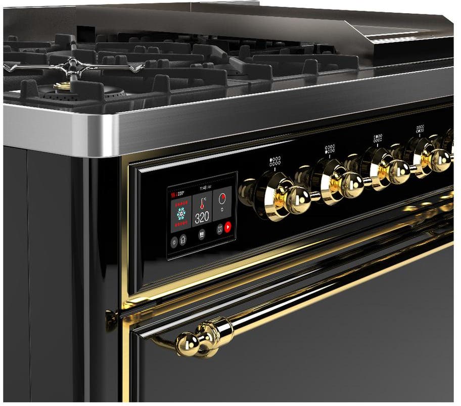 Ilve UM48FQNR3BKGLP Glossy Black With Brass Trim, Liquid Propane