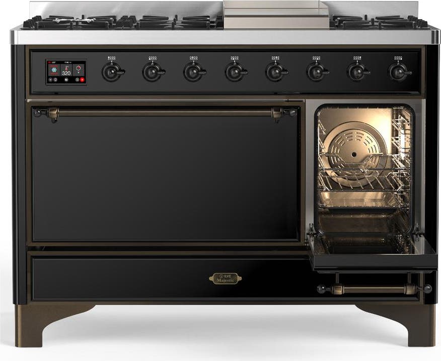 Ilve UM48FQNR3BKBLP Glossy Black With Burnished Trim, Liquid Propane