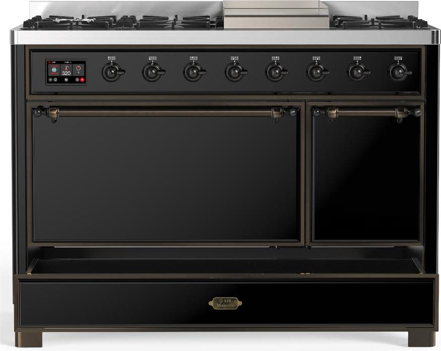 Ilve UM48FQNR3BKBLP Glossy Black With Burnished Trim, Liquid Propane