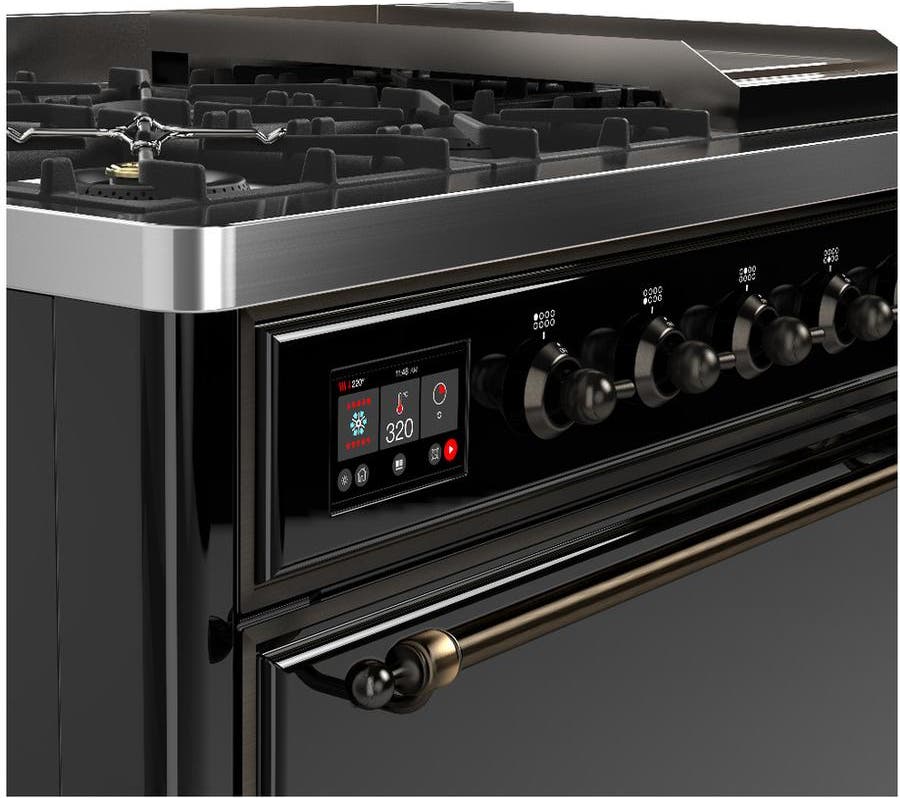 Ilve UM48FQNR3BKBLP Glossy Black With Burnished Trim, Liquid Propane