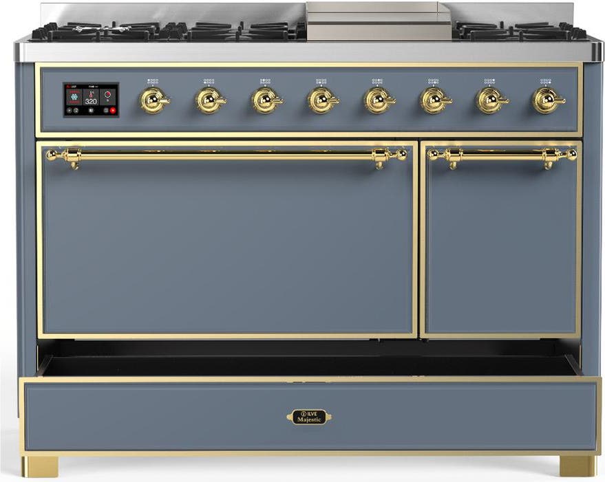 Ilve UM48FQNR3BGGLP Blue Grey With Brass Trim, Liquid Propane