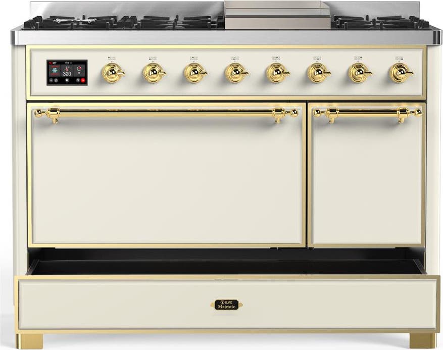 Ilve UM48FQNR3AWGLP Antique White With Brass Trim, Liquid Propane