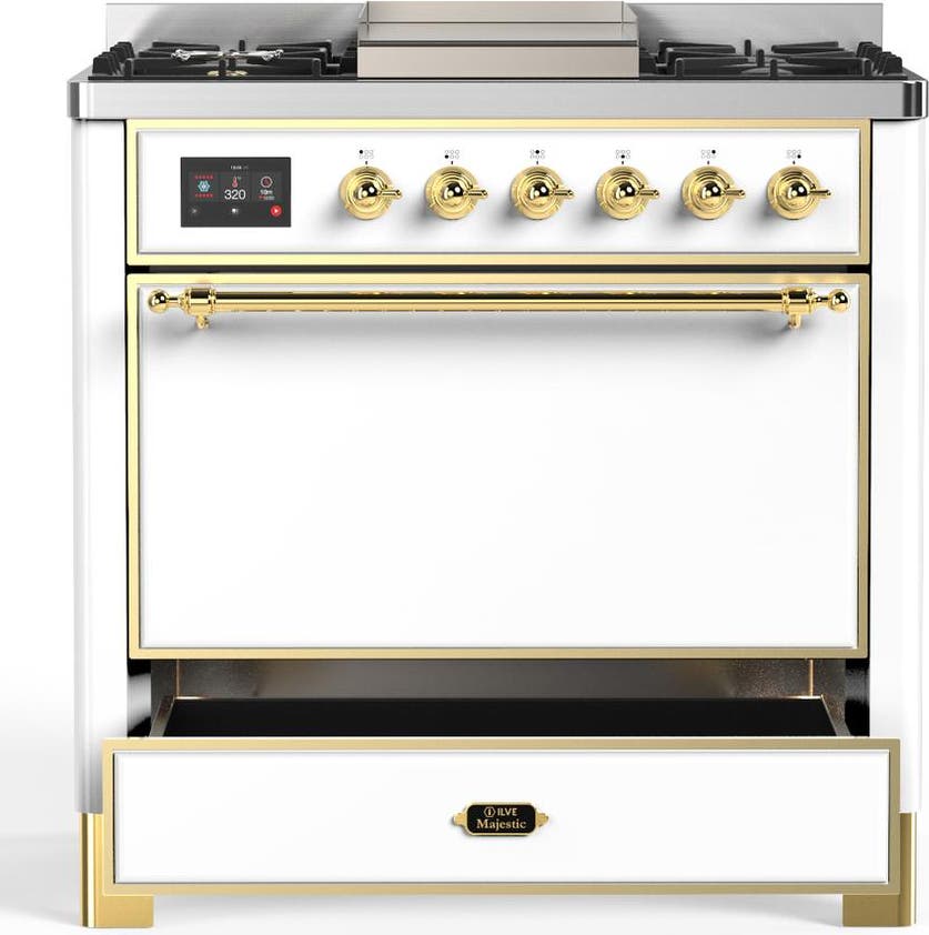 Ilve UM36FQNR3WHGLP White With Brass Trim, Liquid Propane