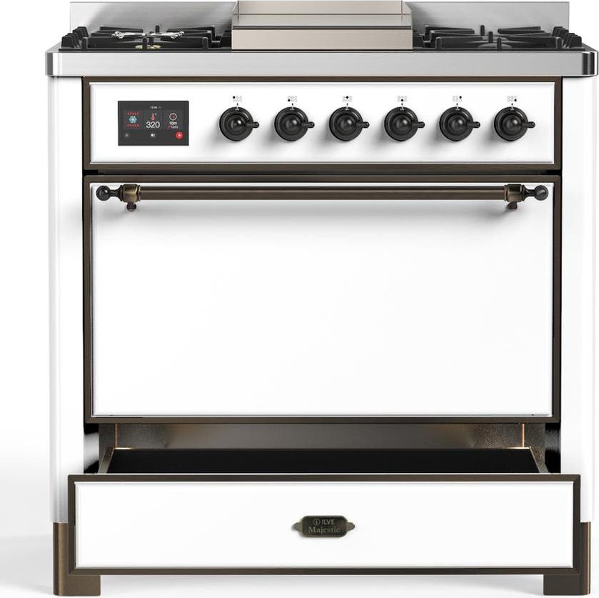 Ilve UM36FQNR3WHBLP White With Burnished Trim, Liquid Propane