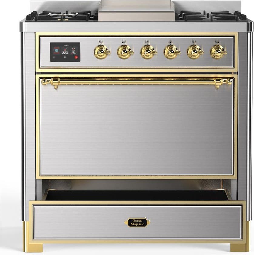 Ilve UM36FQNR3SSG Stainless Steel With Brass Trim, Natural Gas