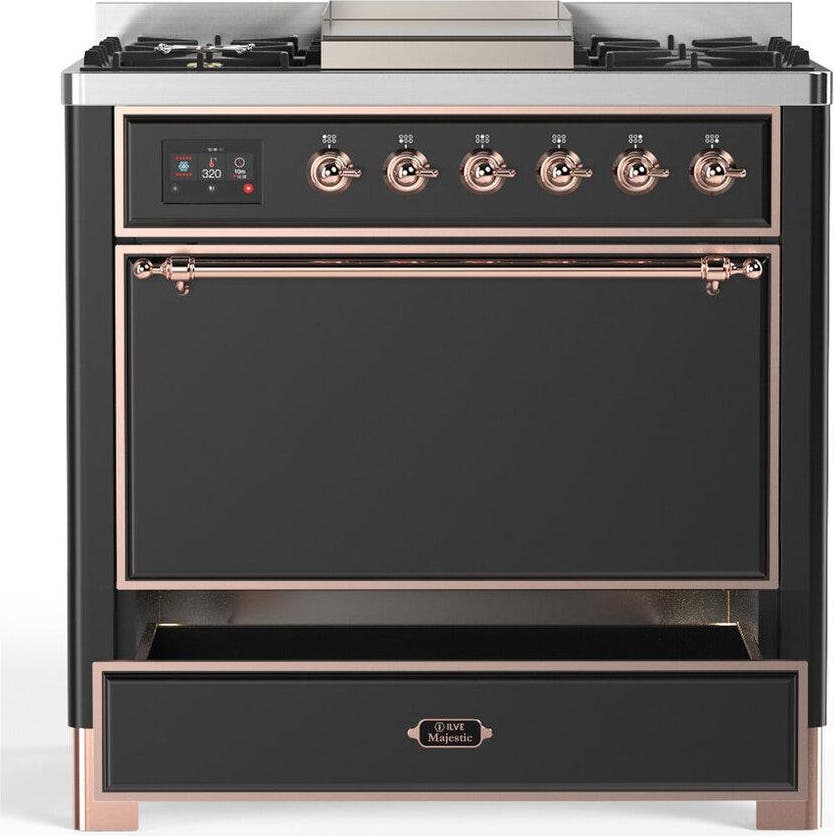 Ilve UM36FQNR3MGP Matte Graphite With Copper Trim, Natural Gas