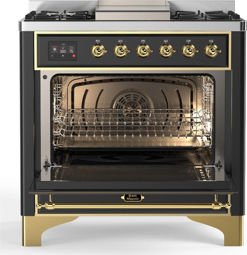 Ilve UM36FQNR3MGGLP Matte Graphite With Brass Trim, Liquid Propane
