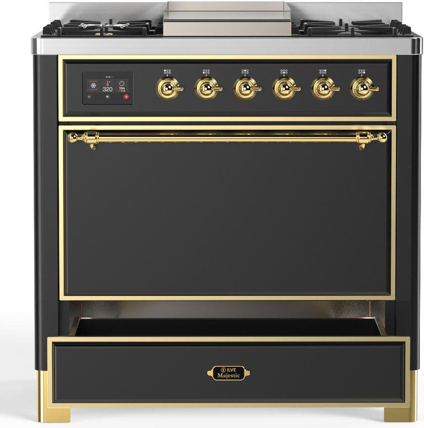 Ilve UM36FQNR3MGGLP Matte Graphite With Brass Trim, Liquid Propane
