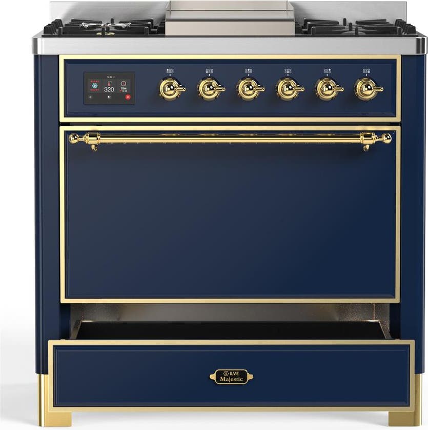 Ilve UM36FQNR3MBGLP Midnight Blue With Brass Trim, Liquid Propane