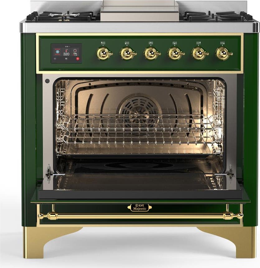 Ilve UM36FQNR3EGGLP Emerald Green With Brass Trim, Liquid Propane