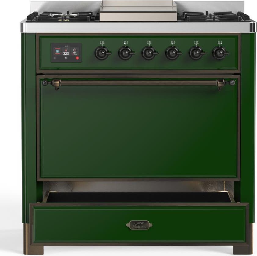 Ilve UM36FQNR3EGBLP Emerald Green With Burnished Trim, Liquid Propane