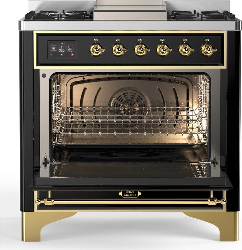 Ilve UM36FQNR3BKGLP Glossy Black With Brass Trim, Liquid Propane