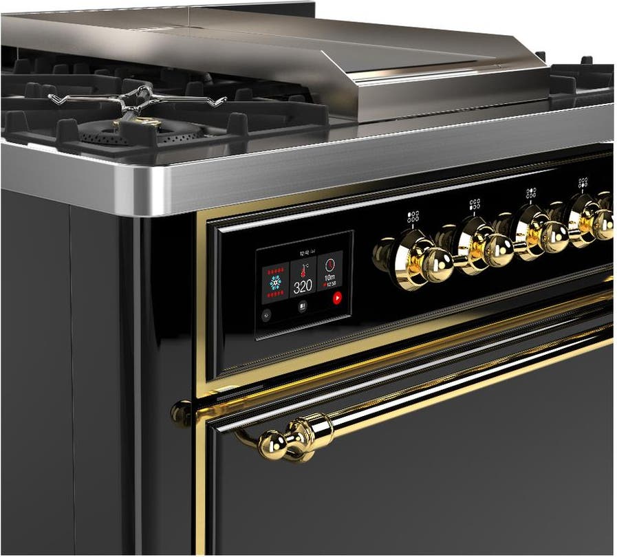 Ilve UM36FQNR3BKGLP Glossy Black With Brass Trim, Liquid Propane