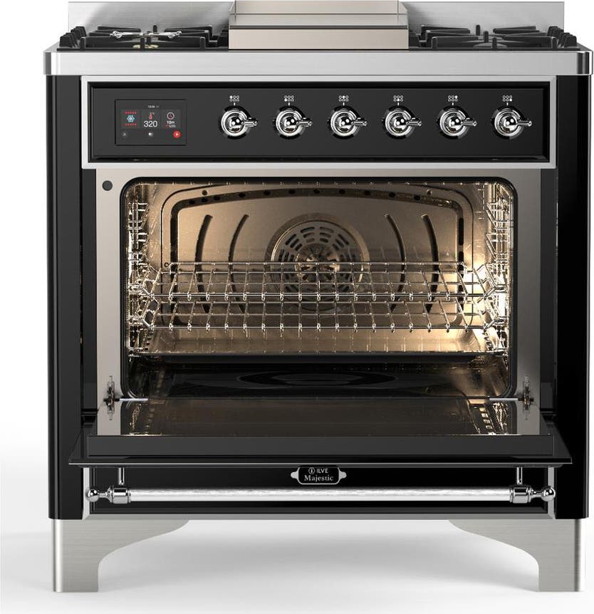 Ilve UM36FQNR3BKC Glossy Black With Chrome Trim, Natural Gas
