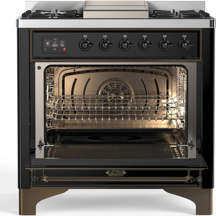 Ilve UM36FQNR3BKBLP Glossy Black With Burnished Trim, Liquid Propane