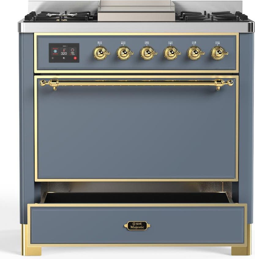 Ilve UM36FQNR3BGGLP Blue Grey With Brass Trim, Liquid Propane