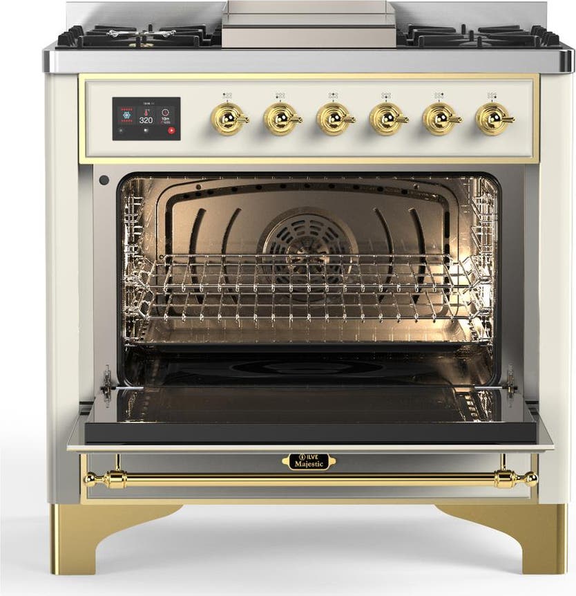 Ilve UM36FQNR3AWGLP Antique White With Brass Trim, Liquid Propane
