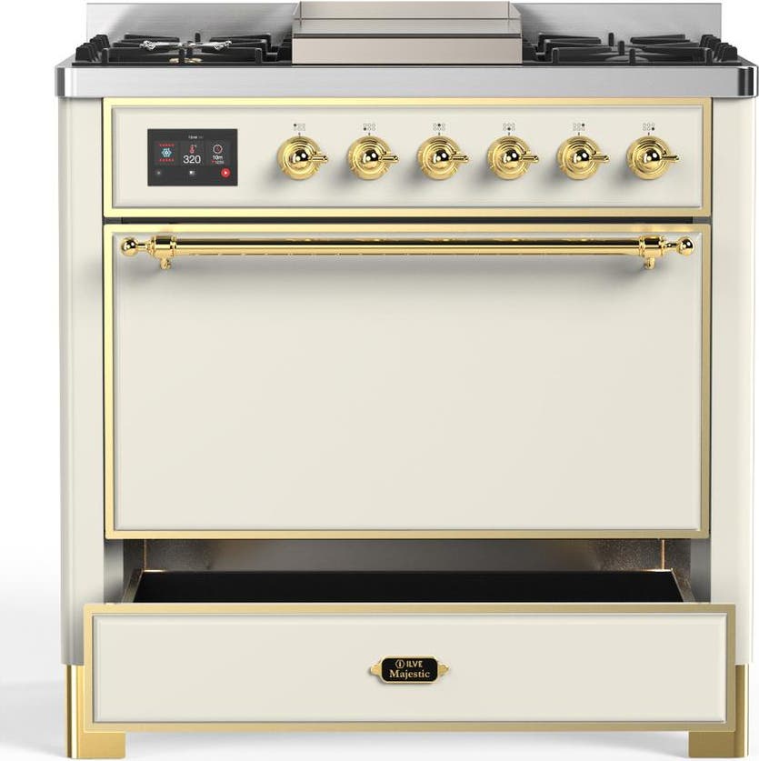 Ilve UM36FQNR3AWG Antique White With Brass Trim, Natural Gas