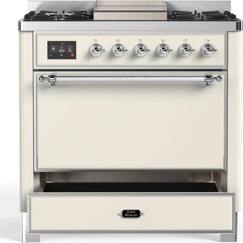 Ilve UM36FQNR3AWCLP Antique White With Chrome Trim, Liquid Propane
