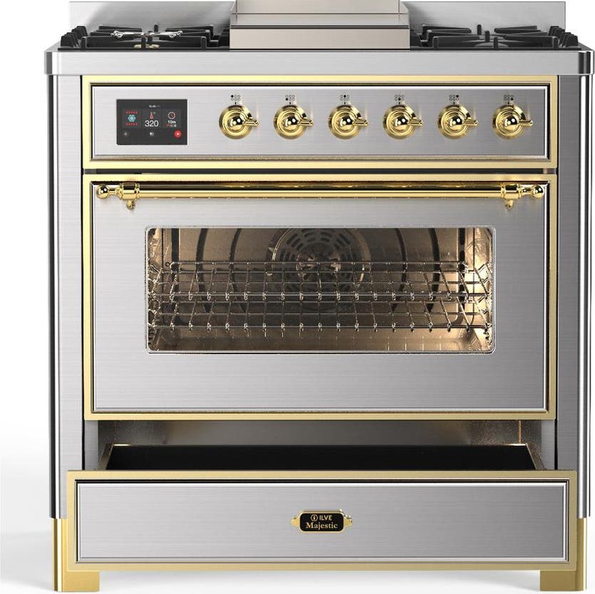 Ilve UM36FNR3SSG Stainless Steel With Brass Trim, Natural Gas