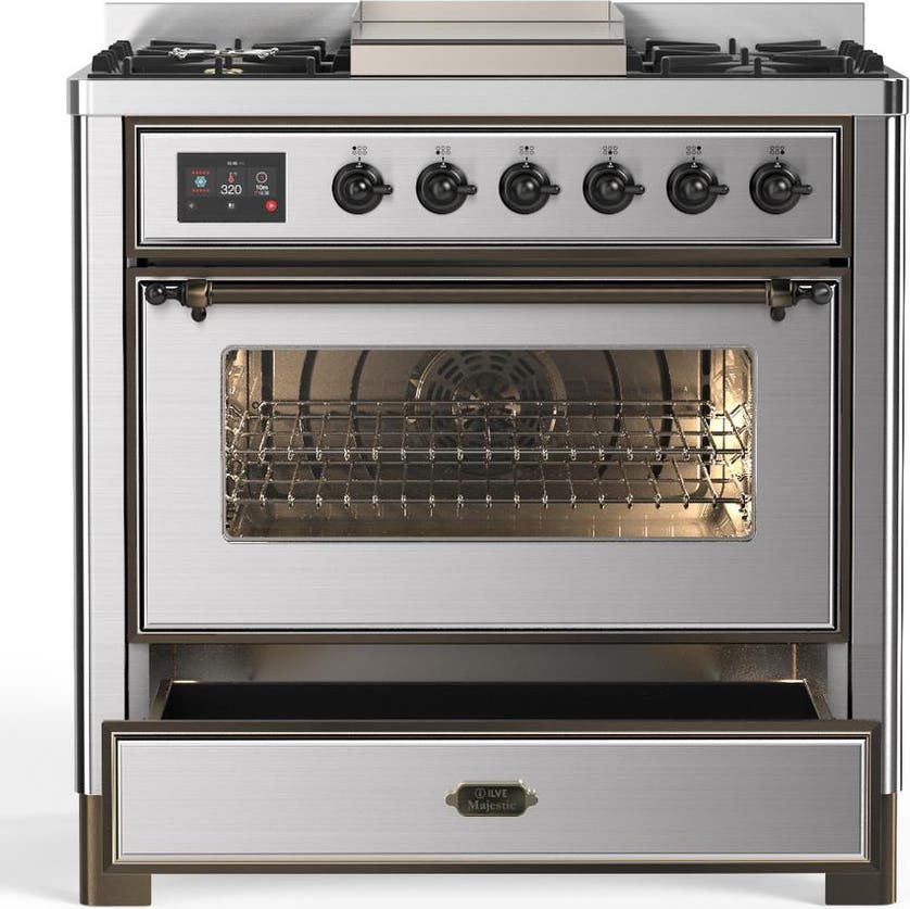 Ilve UM36FNR3SSB Stainless Steel With Burnished Trim, Natural Gas
