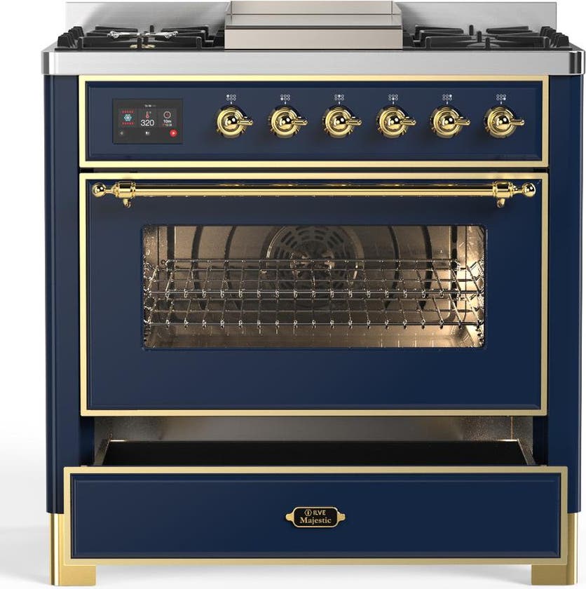 Ilve UM36FNR3MBGLP Midnight Blue With Brass Trim, Liquid Propane