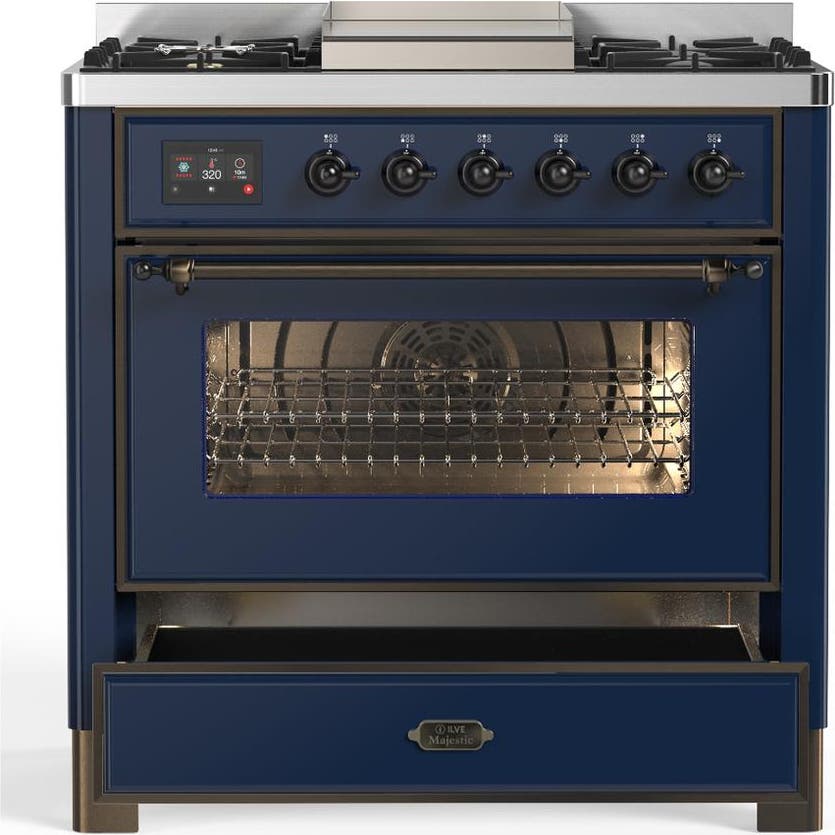 Ilve UM36FNR3MBBLP Midnight Blue With Burnished Trim, Liquid Propane