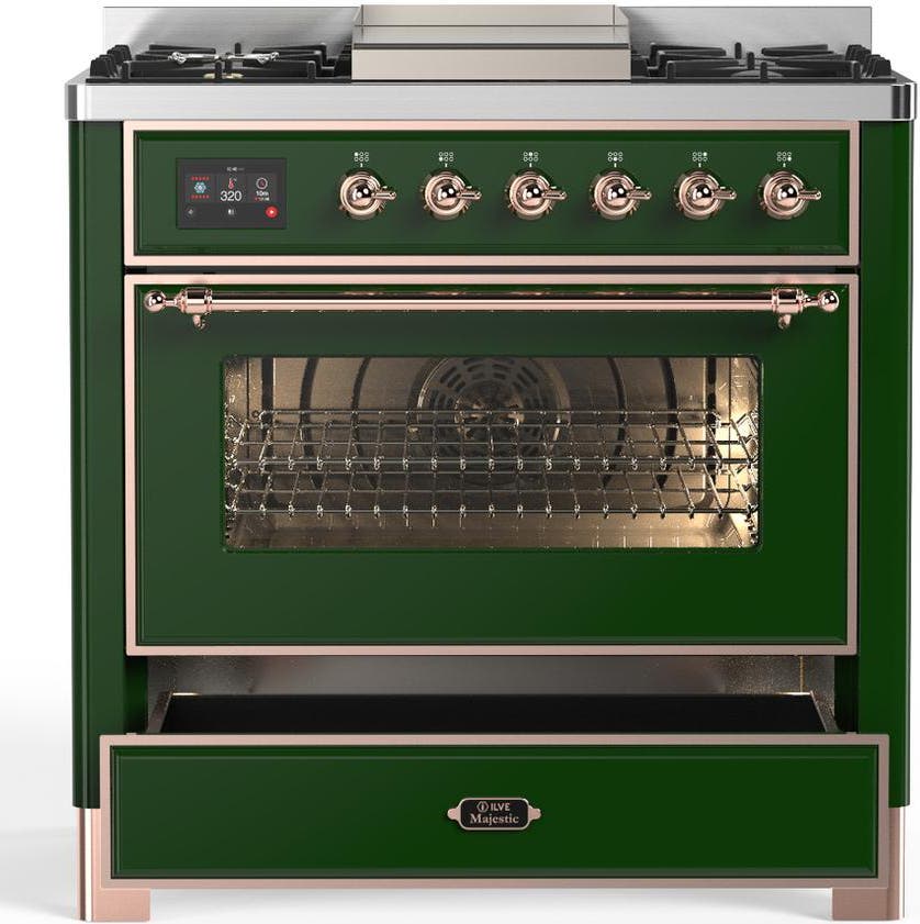 Ilve UM36FNR3EGPLP Emerald Green With Copper Trim, Liquid Propane