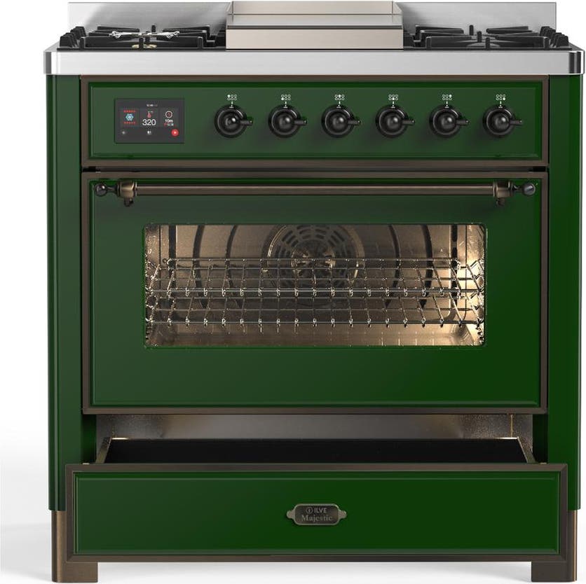 Ilve UM36FNR3EGBLP Emerald Green With Burnished Trim, Liquid Propane