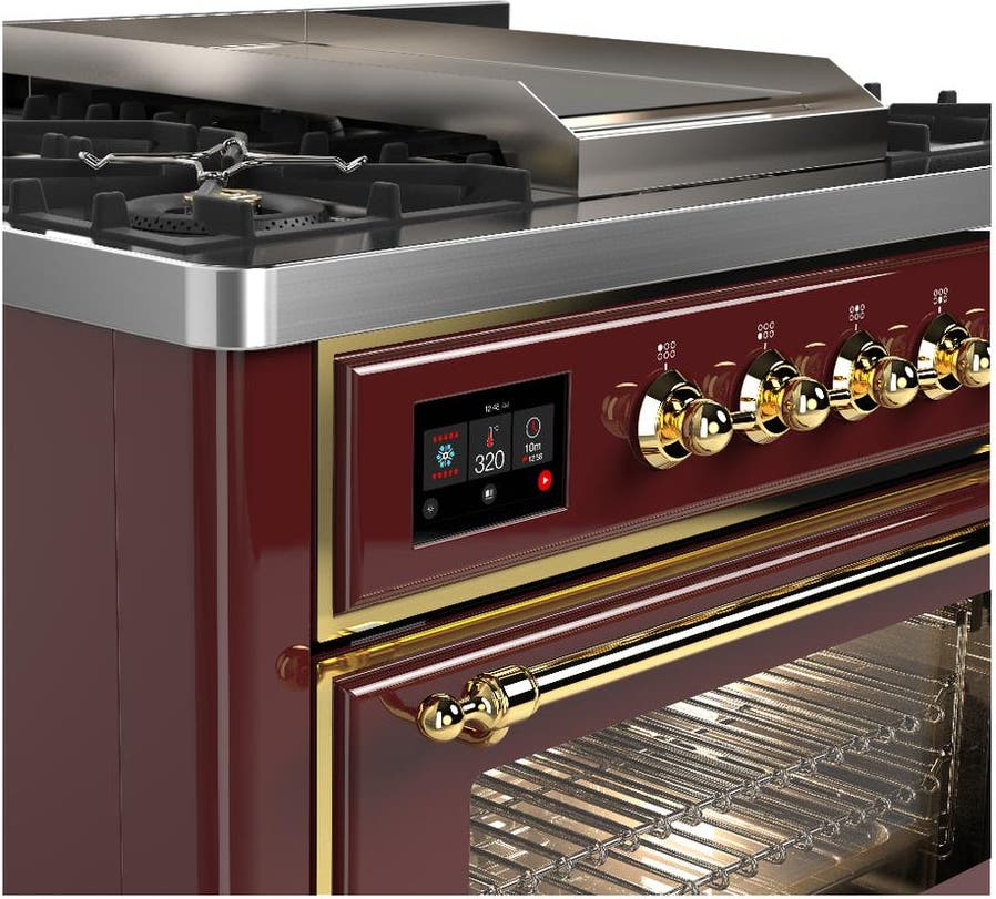 Ilve UM36FNR3BUGLP Burgundy With Brass Trim, Liquid Propane
