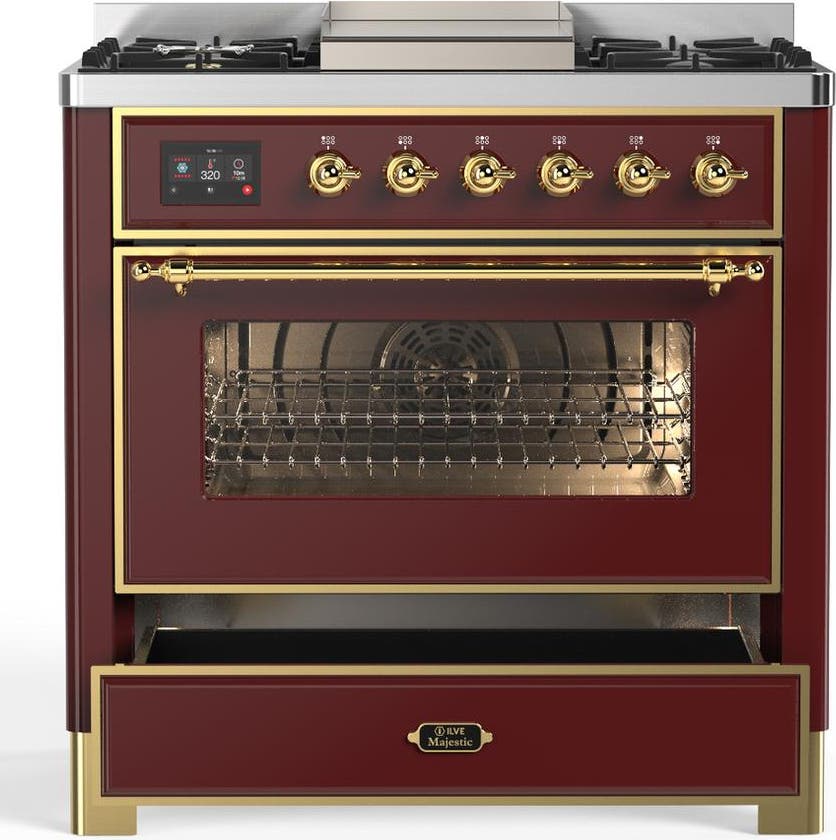 Ilve UM36FNR3BUG Burgundy With Brass Trim, Natural Gas