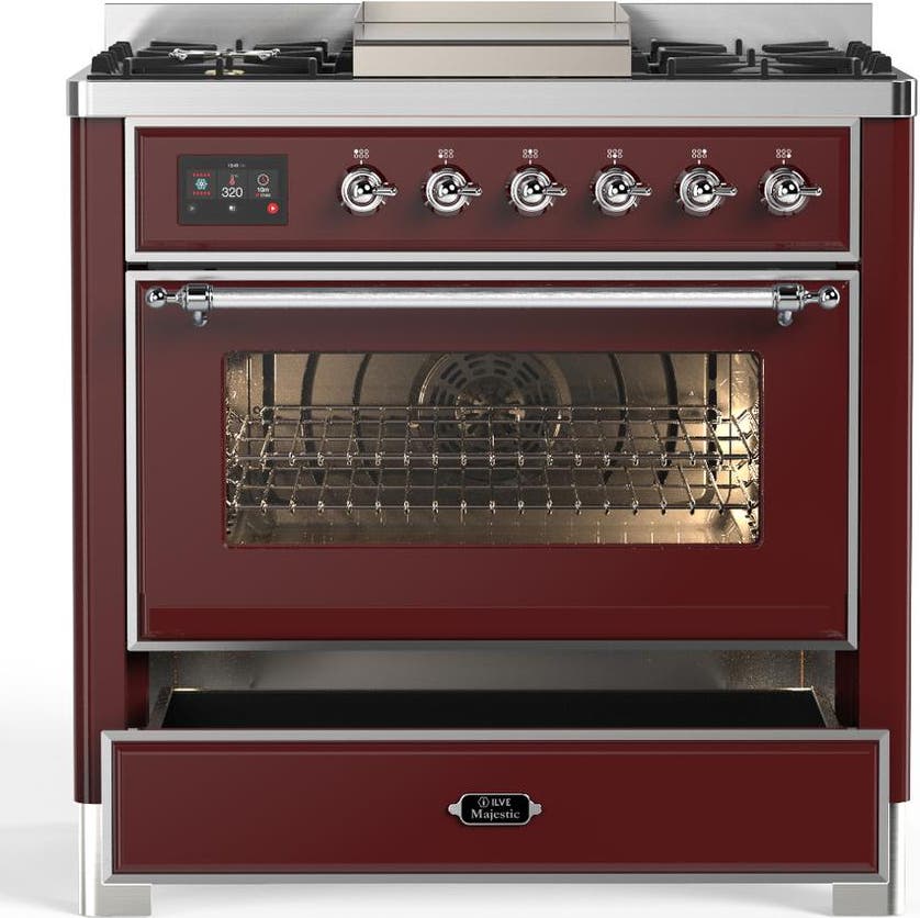 Ilve UM36FNR3BUCLP Burgundy With Chrome Trim, Liquid Propane