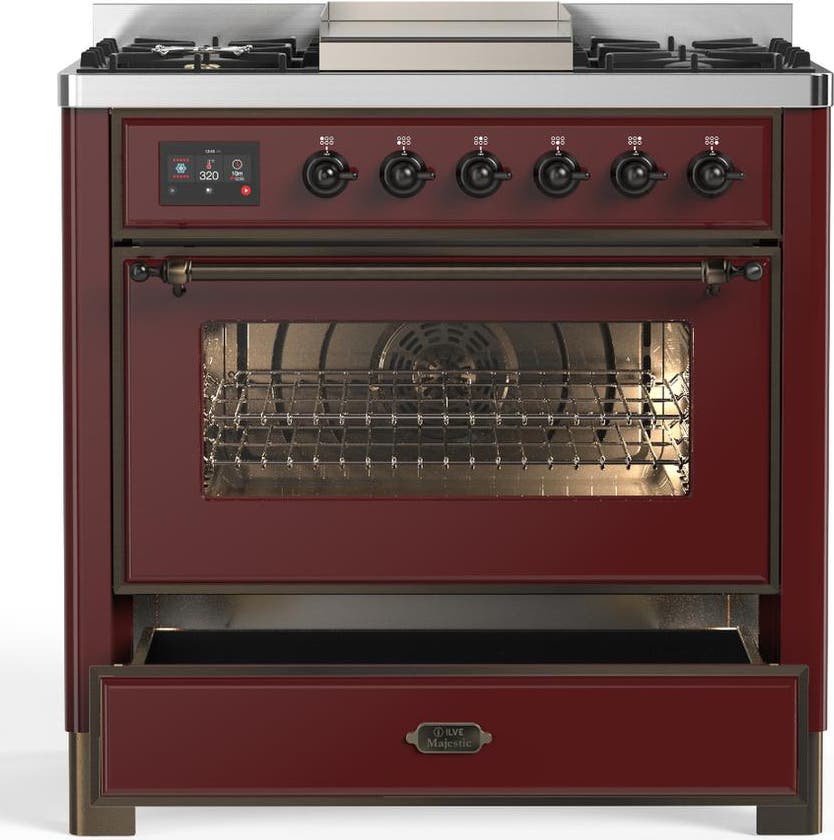 Ilve UM36FNR3BUBLP Burgundy With Burnished Trim, Liquid Propane