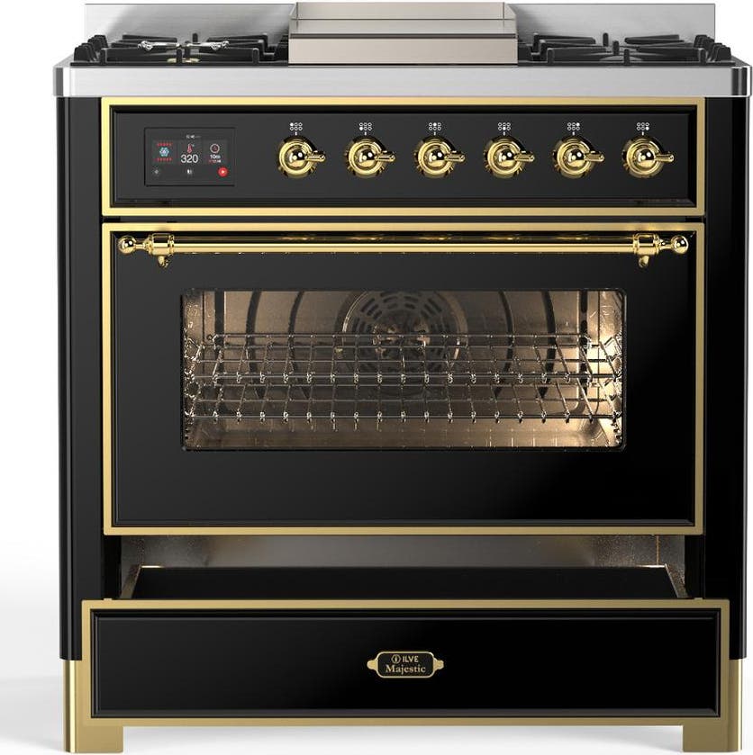 Ilve UM36FNR3BKGLP Glossy Black With Brass Trim, Liquid Propane