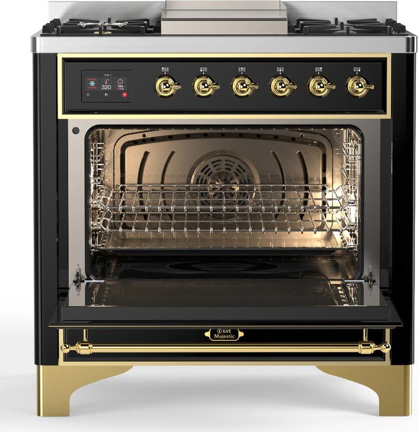 Ilve UM36FNR3BKG Glossy Black With Brass Trim, Natural Gas