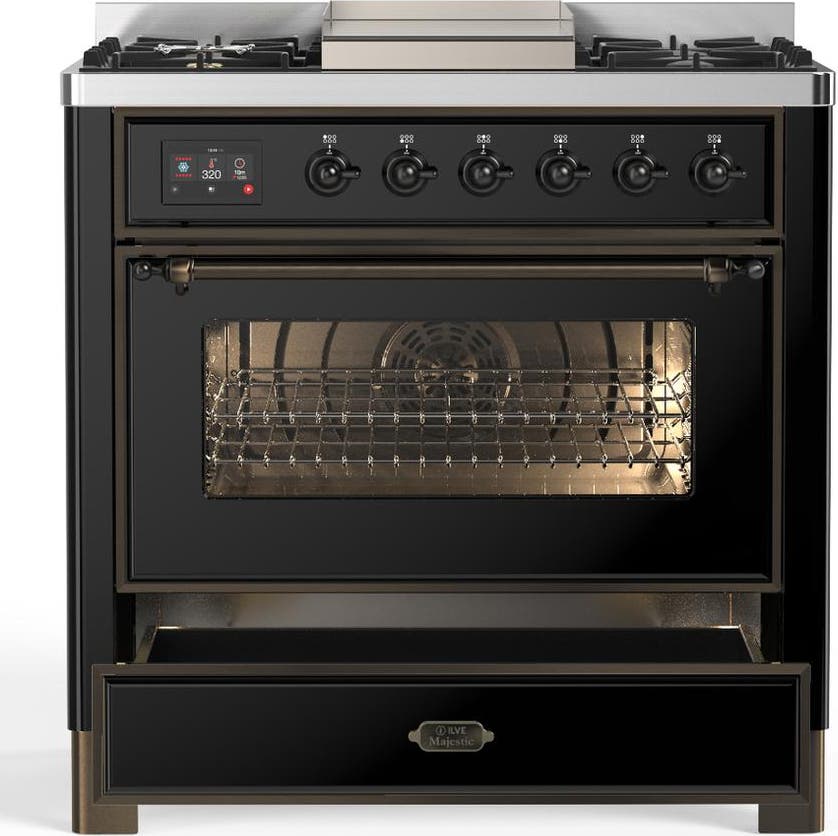 Ilve UM36FNR3BKBLP Glossy Black With Burnished Trim, Liquid Propane