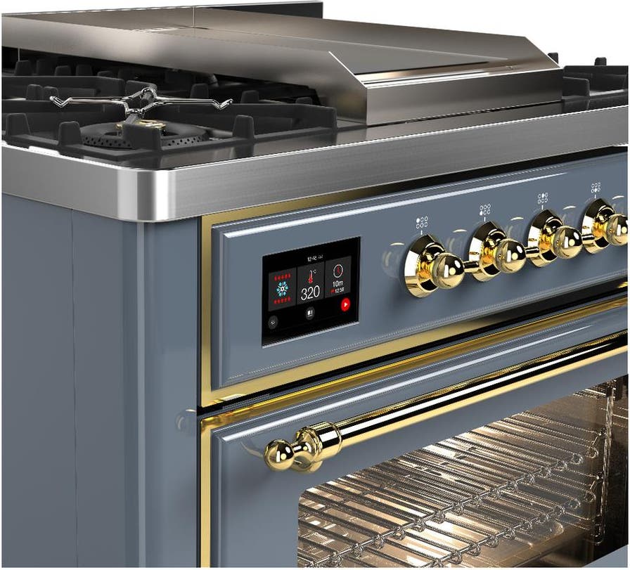 Ilve UM36FNR3BGGLP Blue Grey With Brass Trim, Liquid Propane