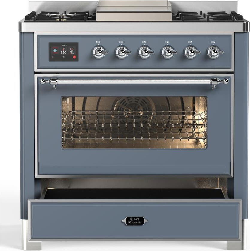 Ilve UM36FNR3BGC Blue Grey With Chrome Trim, Natural Gas
